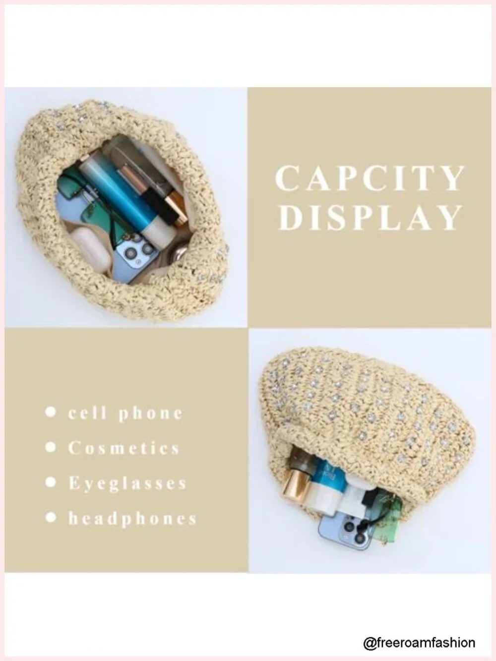 Straw Rhinestone Dumpling Clutch Purse, Raffia Woven Summer Beach Crossbody Bag